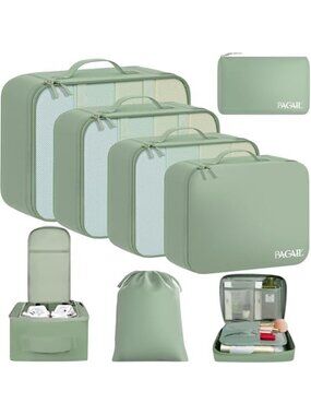 Packing Cubes 8 Set Travel Organizer Luggage Suitcase Matcha Green Lightweight